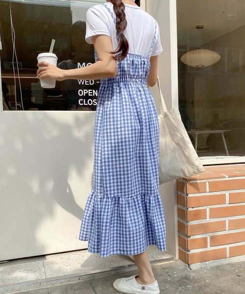 セール Sonyunara ソニョナラ ｔシャツ チェックワンピースセット キャミワンピース ギンガムチェック フレア フリル Aライン レイヤード ソニョナラ Sonyunara D Fashion
