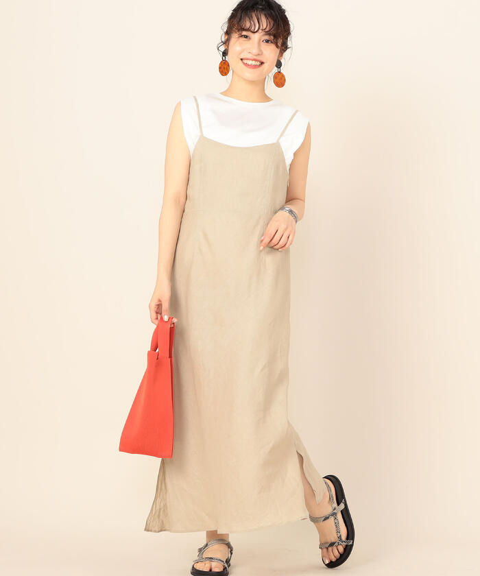 クーポン】【セール 20%OFF】リネンバイヤスキャミワンピース