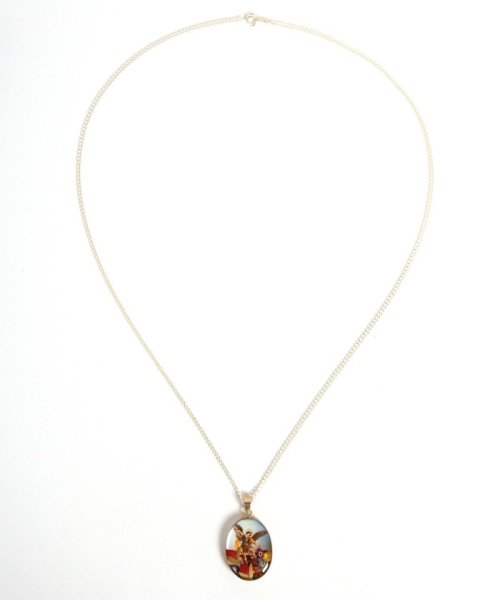 メキシコ産1点もの 押し花メダイ大ミカエルネックレス ワイスチャーム Wythecharm D Fashion