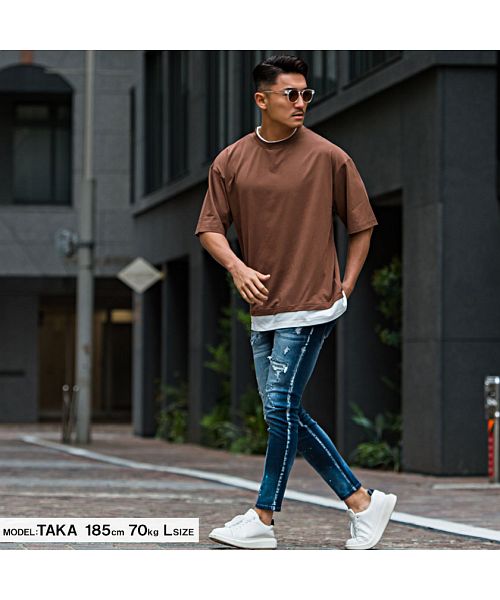 セール】CavariA ペンキ飛ばしダメージ加工ストレッチスキニーデニム