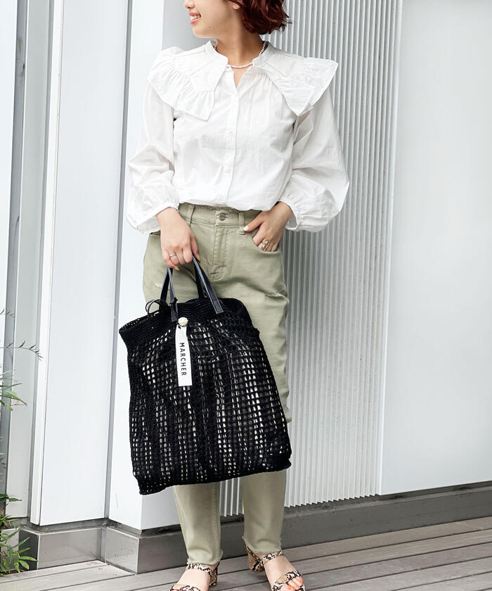 セール】【MARCHER/ マルシェ】メッシュ＆ストライプペアトート