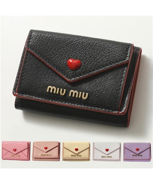 セール 28 Off Miumiu ミュウミュウ 5mh021 2bc3 Madras Love レザー 小銭入れ付き 三つ折り財布 ミニ財布 豆 財布 レディース ミュウミュウ Miumiu D Fashion