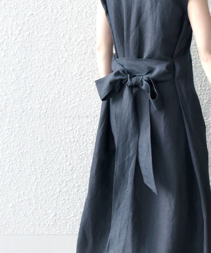 美品SHIPS any〈手洗い可能〉リネンミックスマキシワンピース　ブラック麻 セール 50%OFF】SHIPS any:〈手洗い可能〉リネン ミックス