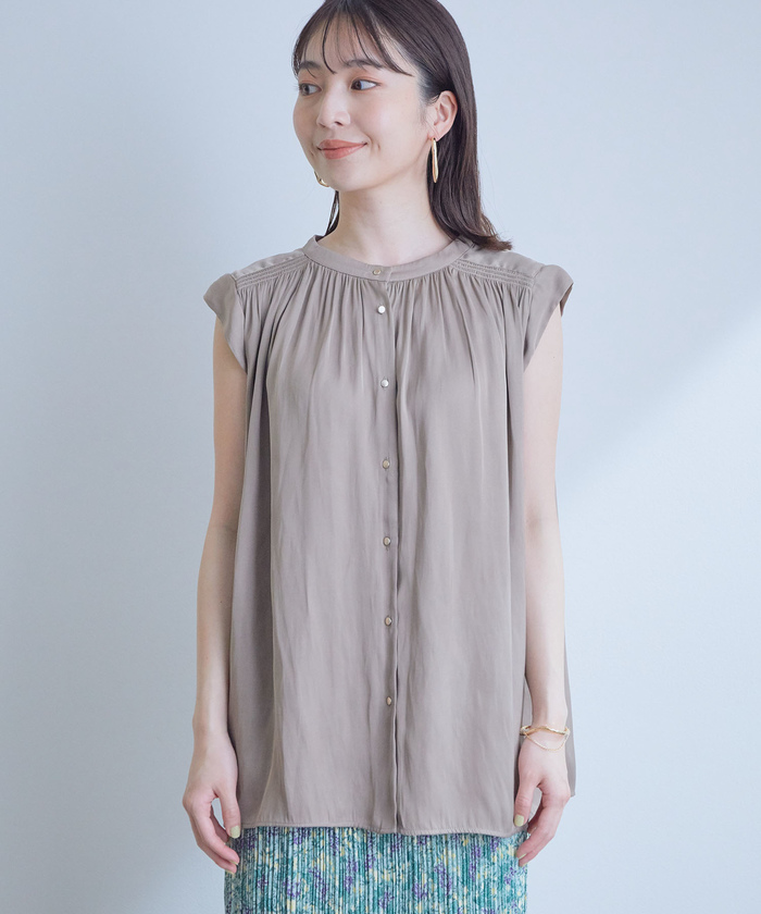 セール 30%OFF】【前後2WAY】サテンギャザーフレンチスリーブ