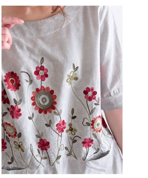 花刺繍の5分袖チュニックワンピース サワアラモード Sawa A La Mode D Fashion 花刺繍の5分袖チュニックワンピース サワアラモード Sawa A La Mode D Fashion