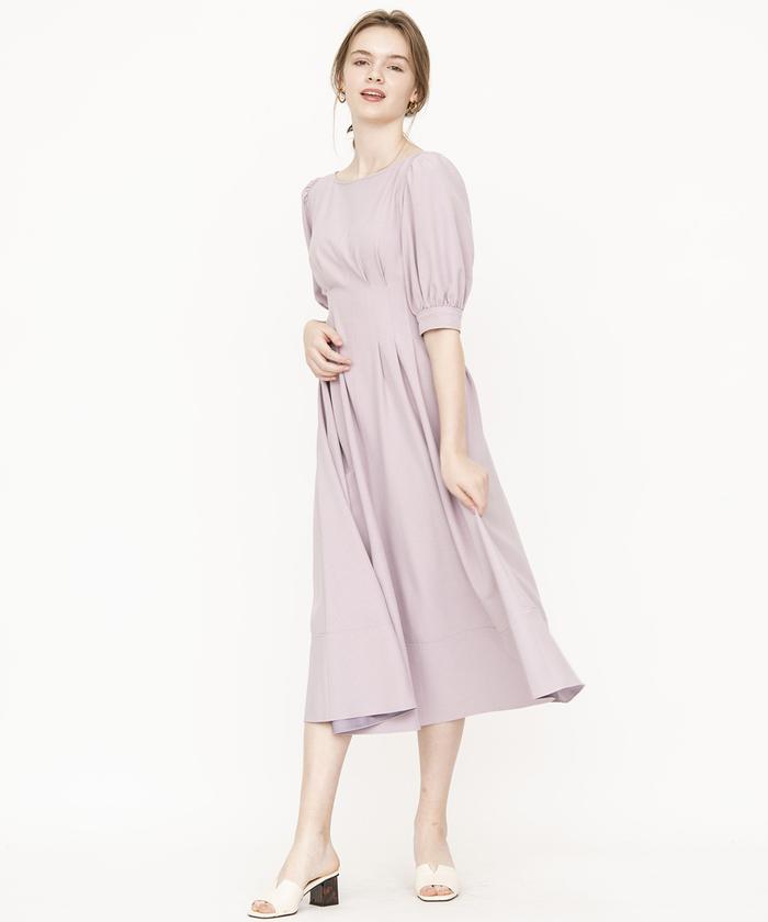 ☆麻調ウエストタック5分袖ワンピース(504069224) | AND COUTURE ☆麻調ウエストタック5分袖ワンピース(504069224) | AND COUTURE