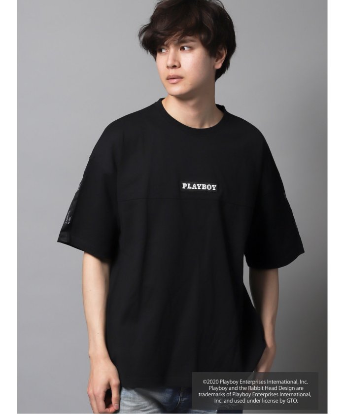 プレイボーイ/PLAYBOY別注 袖ラインBOXロゴ BIG半袖Tシャツ