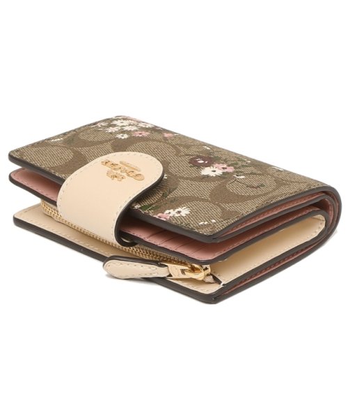 コーチ アウトレット 二つ折り財布 Signature 花柄 ベージュ ピンク レディース Coach C3773 Ime7v コーチ Coach D Fashion