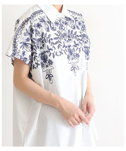 トップス シャツ カットソー 花 刺繍 綿 コットン ホワイト 白 春 秋 五分袖 レディース レディス サワアラモード 洋服 30代 40代 50代 60代 Sawa a la mode ブラウス レディース トップス ホワイト 花柄