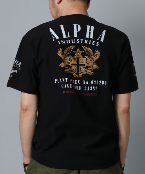 ALPHA/アルファ】ヘリンボーン ミリタリーバックロゴTシャツ