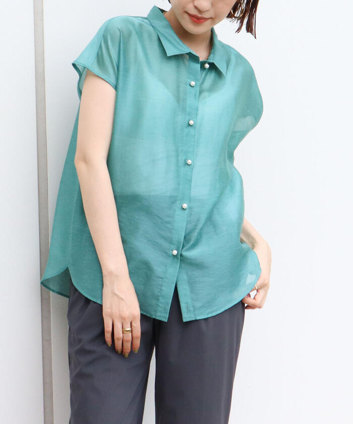 ノーリーズ◇シアー　スラブパール釦　２ｗａｙシャツ　新品　グリーン　36 NOLLEY'S - ノーリーズ◇シアー スラブパール釦 2wayシャツ