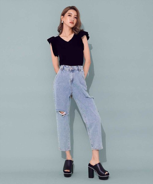 セール15 Off サイドカットデニムテーパードパンツ アナップ Anap D Fashion