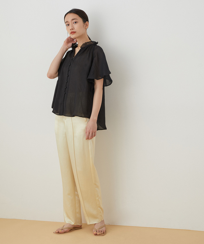 アダムエロペ＊ステッチディテールロングシャツ マーブル柄 フリー フリル袖 ADAM ET ROPÉ FEMME(アダム エ ロペ ファム) / 【サステナブル