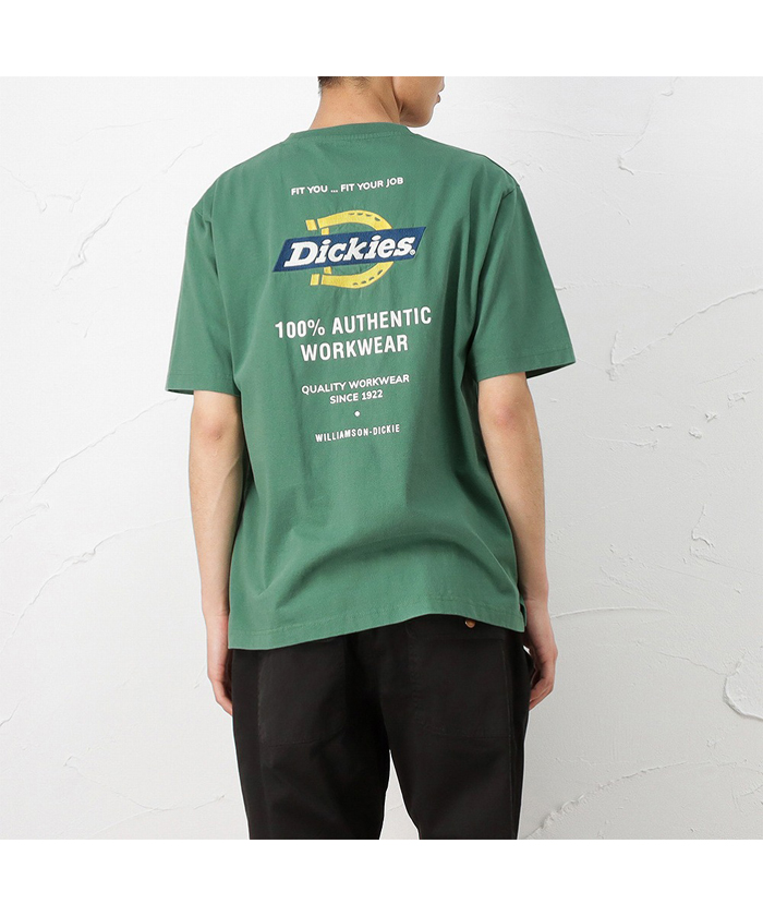 【Dickies】センターロゴ 半袖 Tシャツ グリーン / 送料無料 Dickies ディッキーズ Tシャツ 迷彩柄のロゴプリント 英字 文字