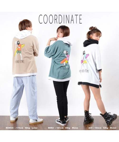 イラスト フェイクレイヤード Tパーカー パーカー 半袖 メンズ 半袖パーカー レディース Tシャツ フード 半袖 トップス ビッグシルエット パーカ 夏 ワンフォークロージング 1111clothing D Fashion