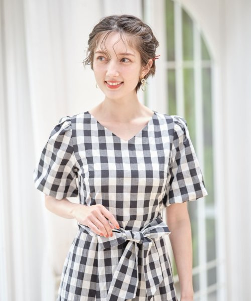 セール ウエストりぼん付きボリュームスリーブギンガムチェックワンピース トッコクローゼット Tocco Closet D Fashion