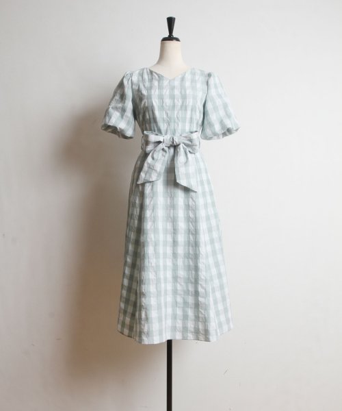 セール ウエストりぼん付きボリュームスリーブギンガムチェックワンピース トッコクローゼット Tocco Closet D Fashion