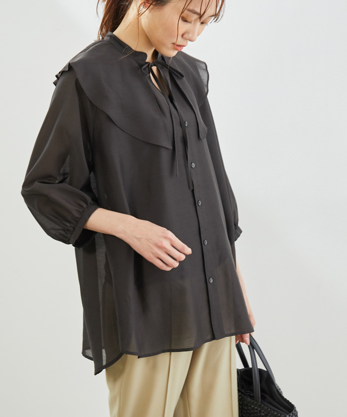 セール 37%OFF】【撥水加工】シアーケープフリルブラウス