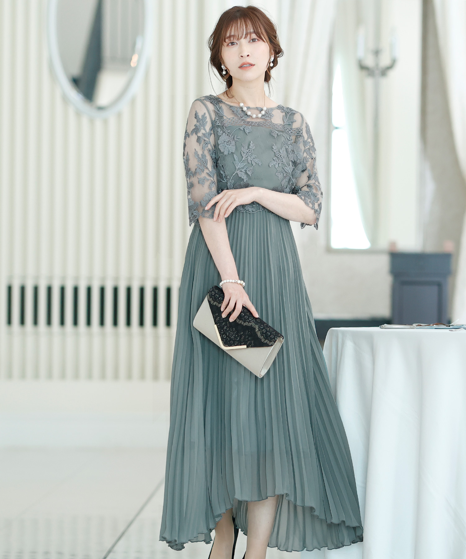 【お値下げ可能！】PourVous 七分袖ワンピース PourVous ドレス 結婚式ワンピースドレス七分袖とロング