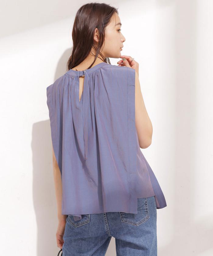 セール 40%OFF】ストライプスクエアブラウス ノースリーブ