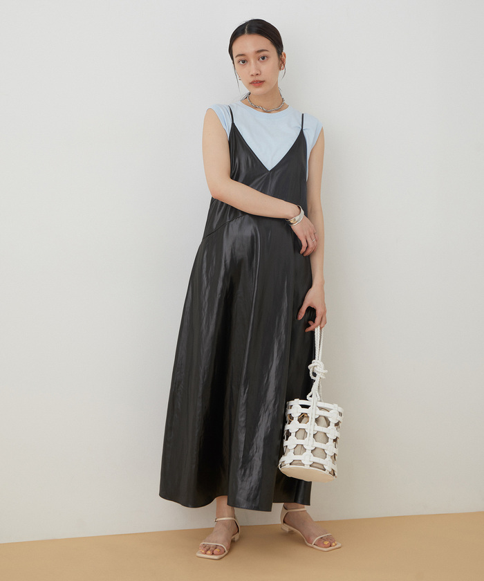 セール 40%OFF】レザーライクサテンキャミワンピース(504098256