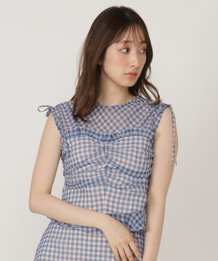 セール 50%OFF】ギンガムチェックビスチェドッキングブラウス