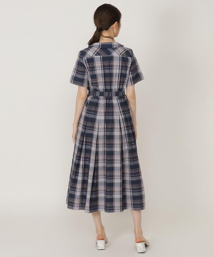 【未使用品】LENO チェックシャツワンピース LENO(リノ) / シャツワンピース/1/コットン/BLU/ストライプ