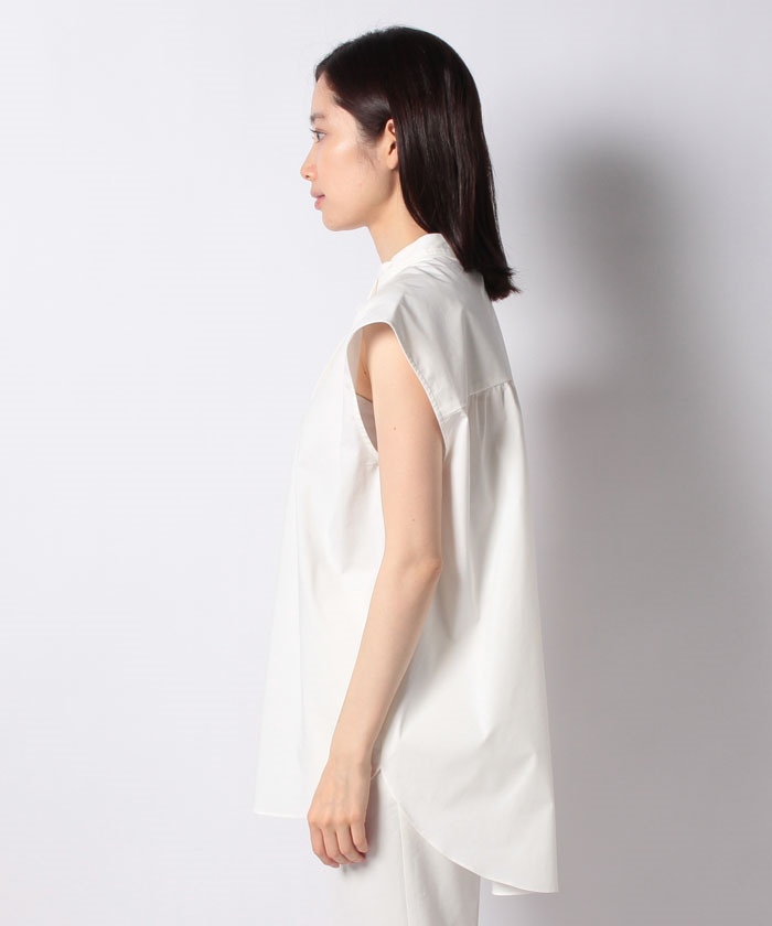LOHEN◆ギャザースタンドカラー/ノースリーブシャツ/FREE/ポリエステル/BEG/無地 セール 25%OFF】スタンドカラーノースリーブシャツ(504008177