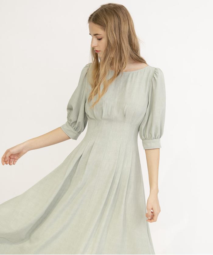 ☆麻調ウエストタック5分袖ワンピース(504069224) | AND COUTURE