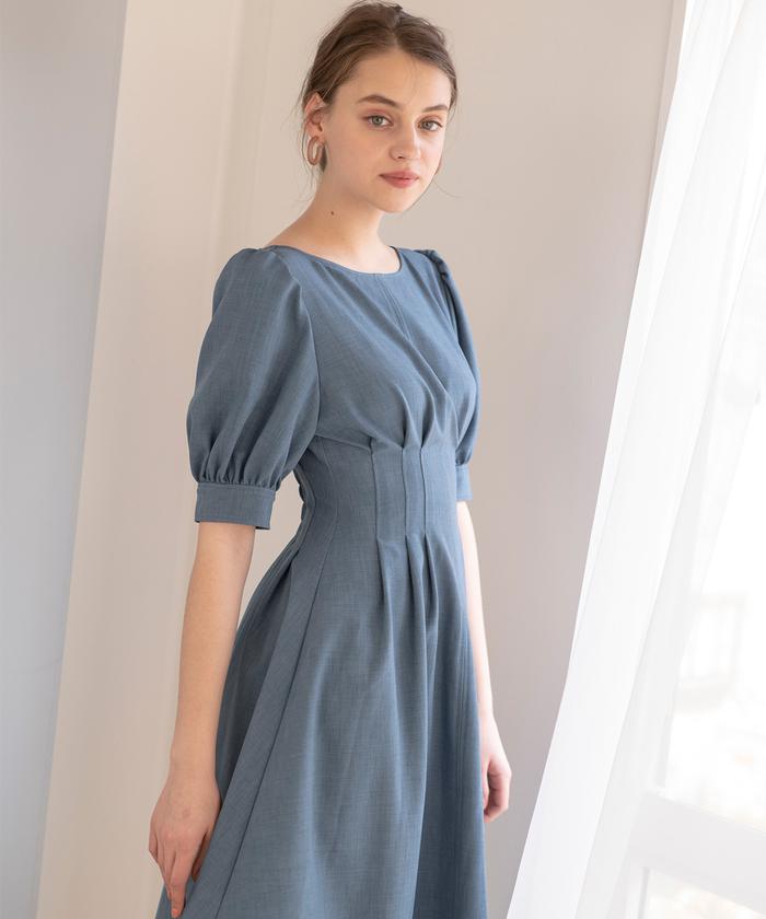 ☆麻調ウエストタック5分袖ワンピース(504069224) | AND COUTURE ☆麻調ウエストタック5分袖ワンピース(504069224) | AND COUTURE