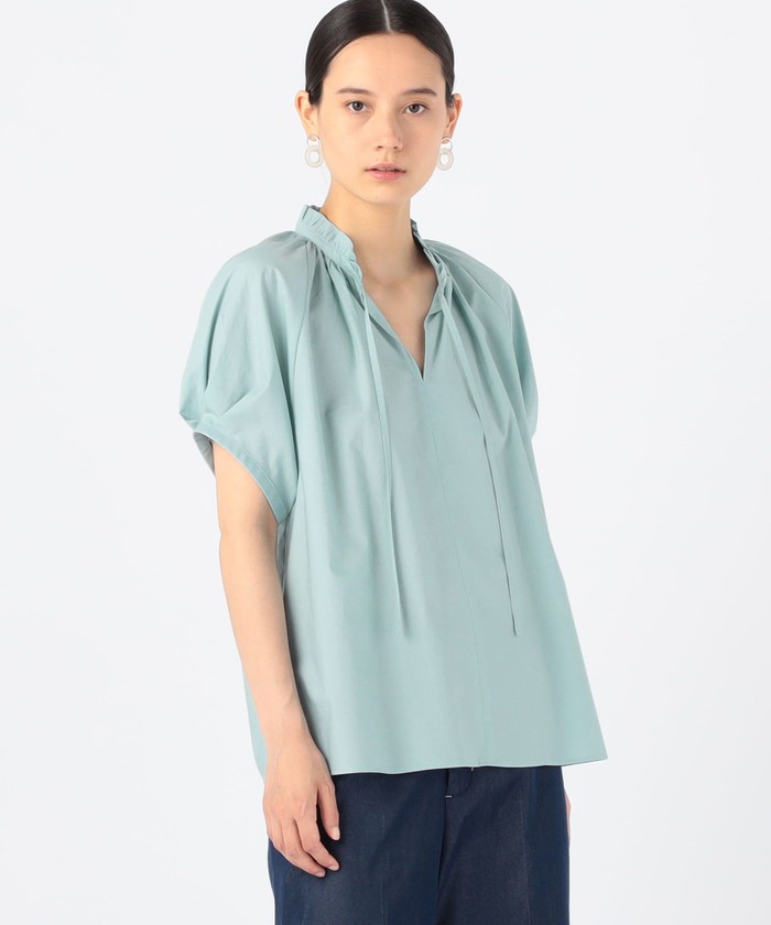 メーカー直売 - 人気ランキング クーポン】【セール ネックフリル 30%OFF】プロセスドコットン シャツ/ブラウス(半袖/袖なし)