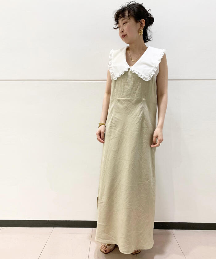 NOLLEY'S ノーリーズ ワンピース リネン100% バイカラー 38 M セール 20%OFF】リネンバイヤスキャミワンピース(504032727