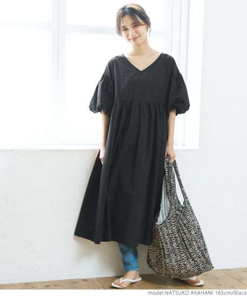バルーンスリーブvネックコットンワンピース コカ Coca D Fashion バルーンスリーブvネックコットンワンピース コカ Coca D Fashion