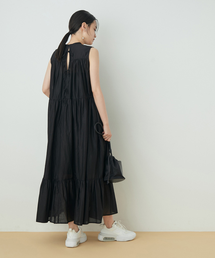 新品　アダムエロペ　バックリボンフレアワンピース　ロング　ブラック　黒　Aライン 新品 アダムエロペ バックリボンフレアワンピース ロング