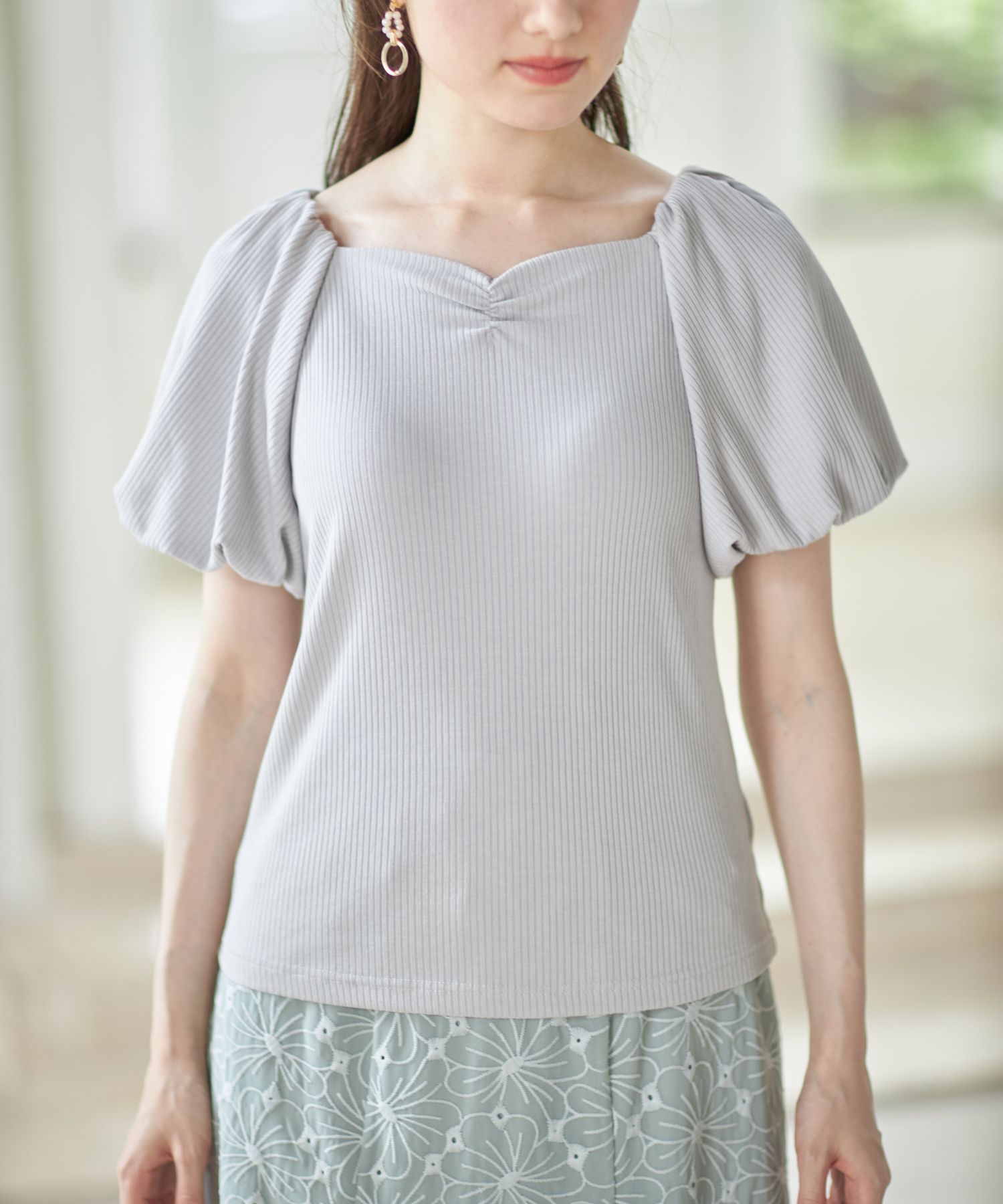 リュクス パフスリーブ スカート ブラウスセット ワンピース niana ドレス リーフ刺繍レースブラウスキャミワンピースセット