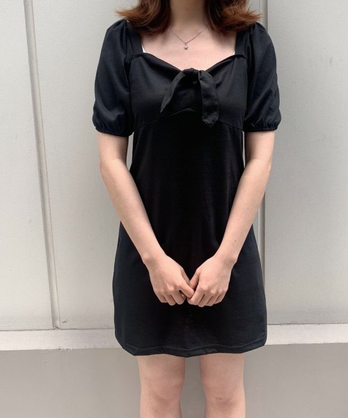 セール30 Off 韓国ファッション 夏新作 ミニワンピース リボン 半袖 Vネック 夏 サマー Aラインワンピース 無地 結婚式 ドレス ショッピングゴー Shoppinggo D Fashion