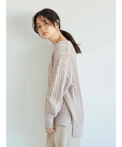 COOGI BASICS グレー ケーブルニットセーター　XL ケーブル編クルーネックニット / ケーブル編み ケーブル ニット