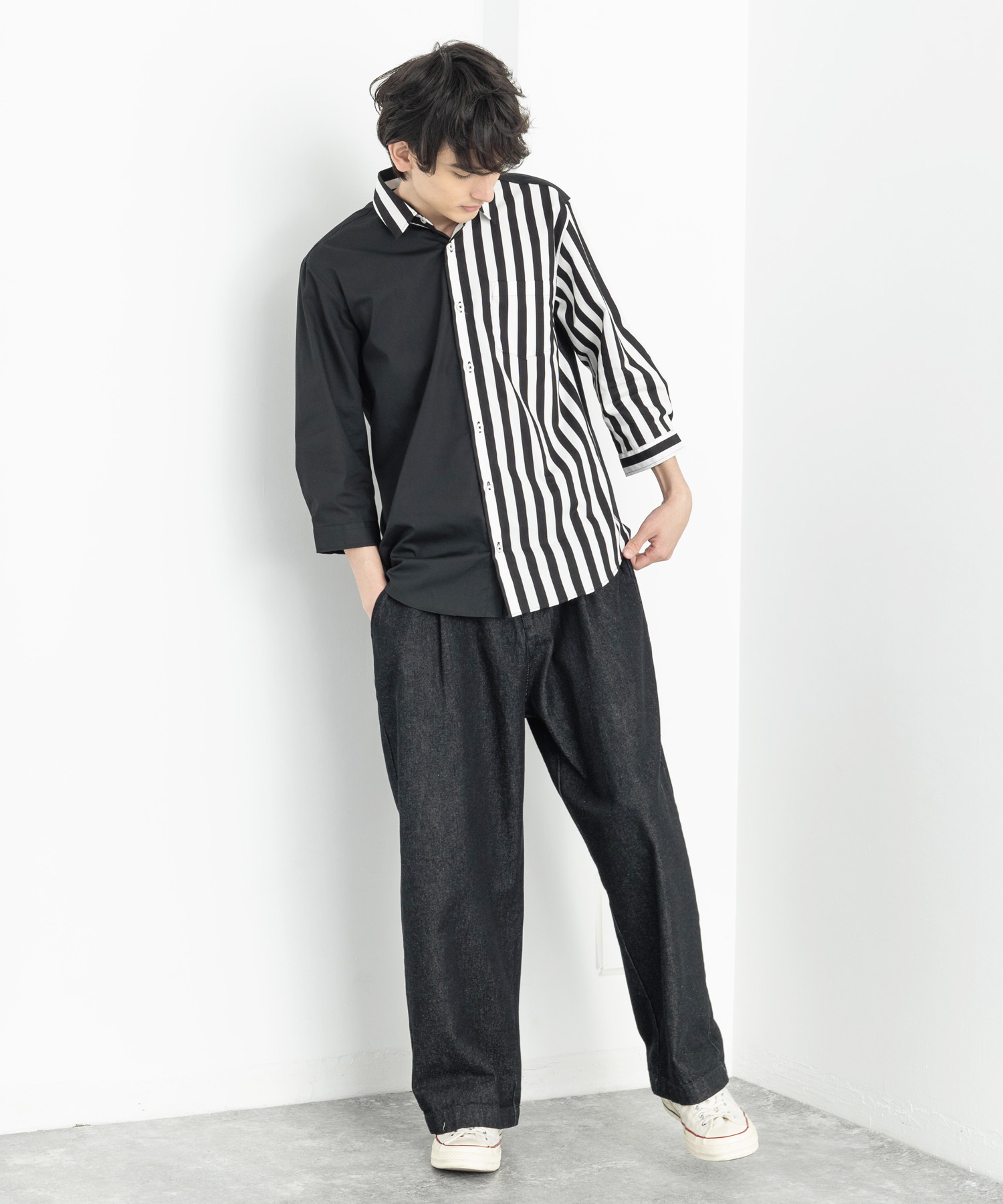 クーポン】ロッキーモンロー Rocky Monroe ストライプシャツ 7分