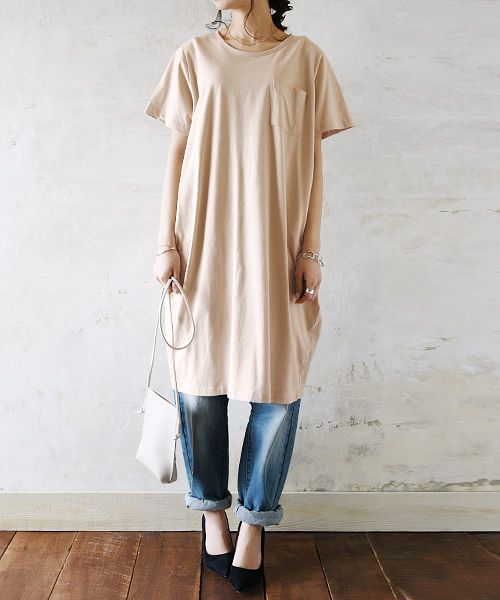 and it_】ポケット付大人シンプルコクーンワンピース【M】(夏服