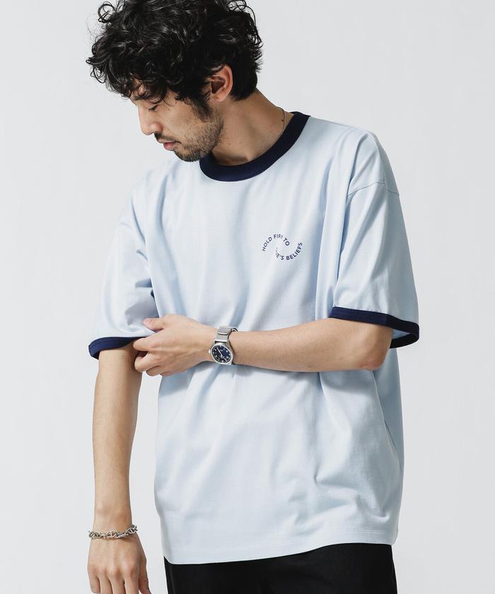 サイズ：M the 5525 ゴーゴーニーゴー ×nano universe 半袖Tシャツ ロゴプリント  ネイビー系 [240101439911] ゴルフウェア メンズ ストスト the 5525 ゴーゴーニーゴー 半袖Tシャツ ロゴプリント ホワイト