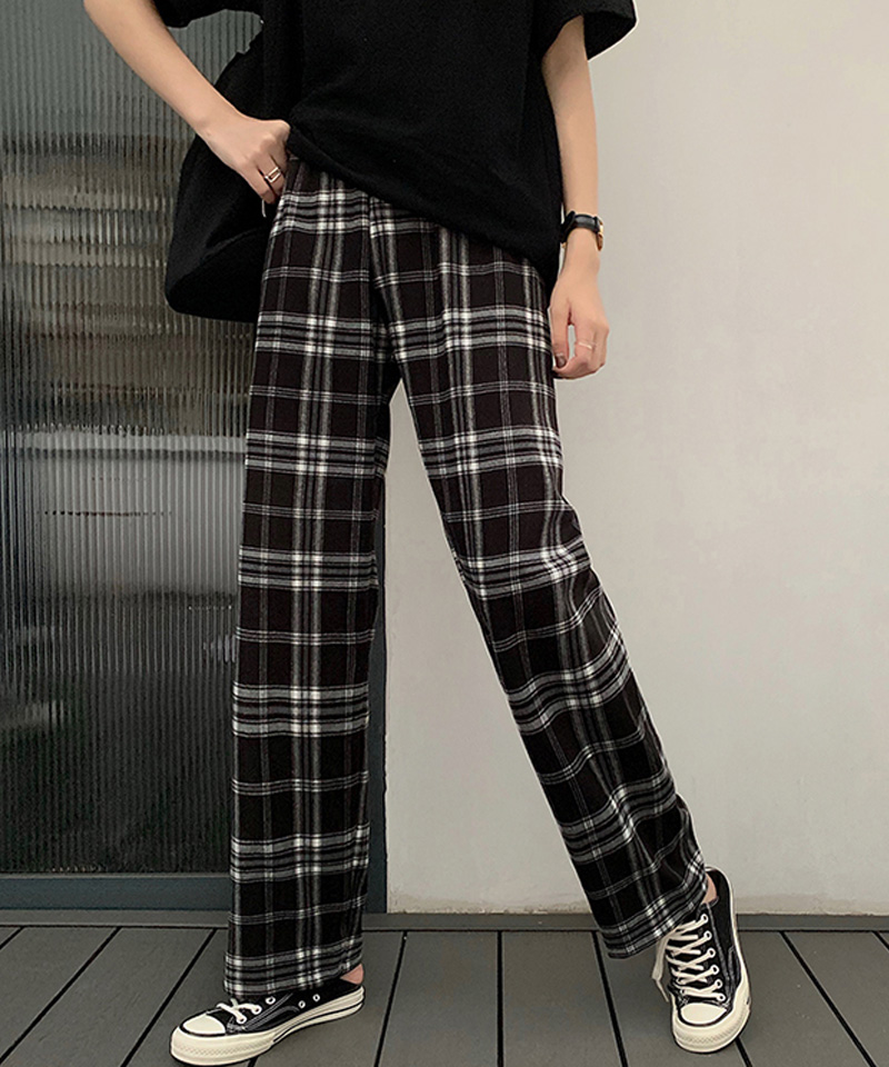 セール30%OFF】チェック柄パンツ ワイドパンツ レディース ストレート ...