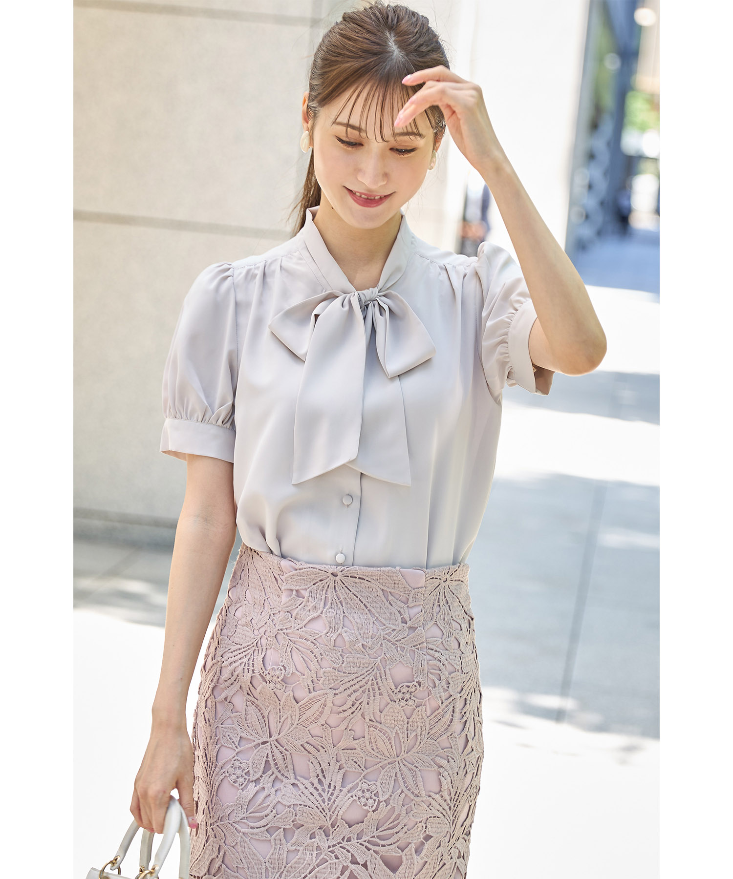デートにも◎タイトワンピース 半袖 ブラウス スカートパンツ トッコクローゼット tocco closet ボウタイりぼん半袖ブラウス