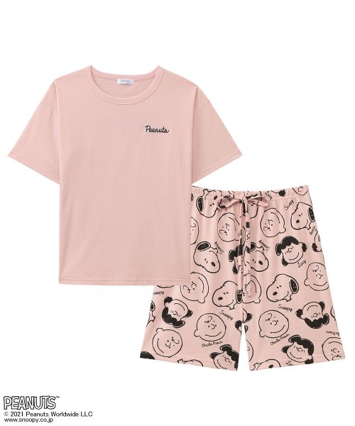 Peanuts スヌーピー バックプリント Tシャツ 上下セット エメフィール Aimerfeel D Fashion