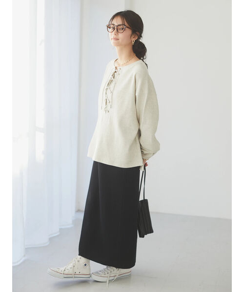 【24SS my beautiful landletワッフルプルオーバー黒】 My Beautiful Landlet ワッフルハーフジップドルマンプル