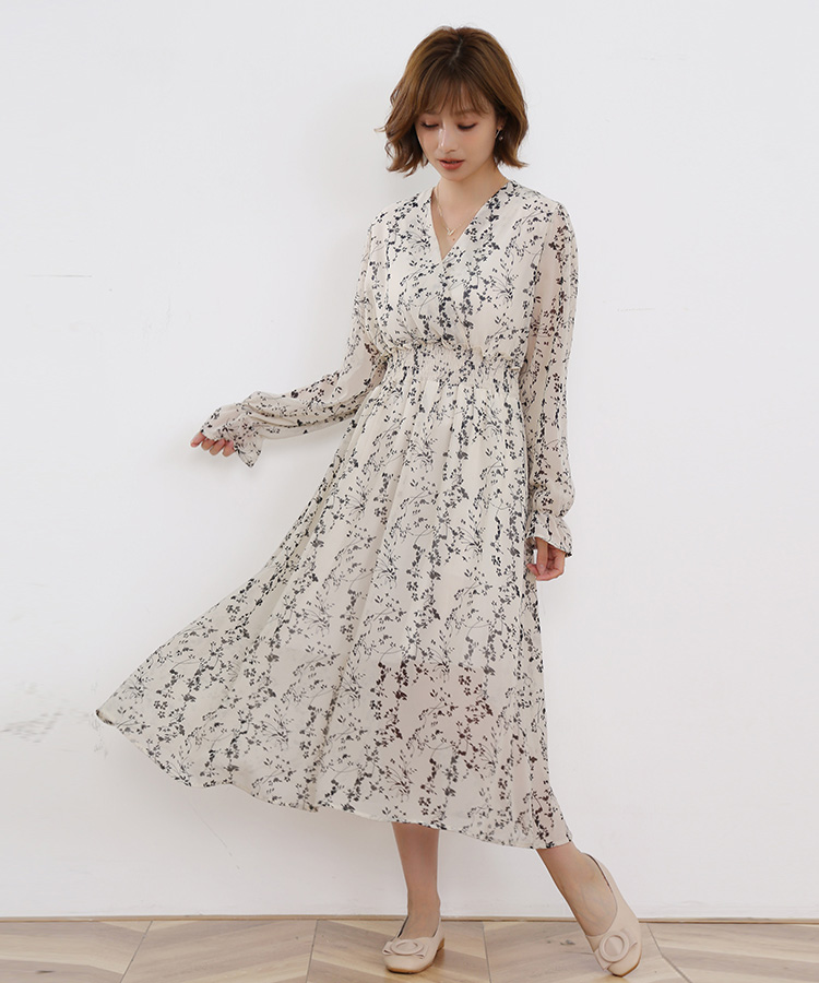 DABUWAWA 上品 Vネック ローズ柄 ドレス ワンピース レディース セール 25%OFF】ドゥー ベル Doux Belle マキシワンピース