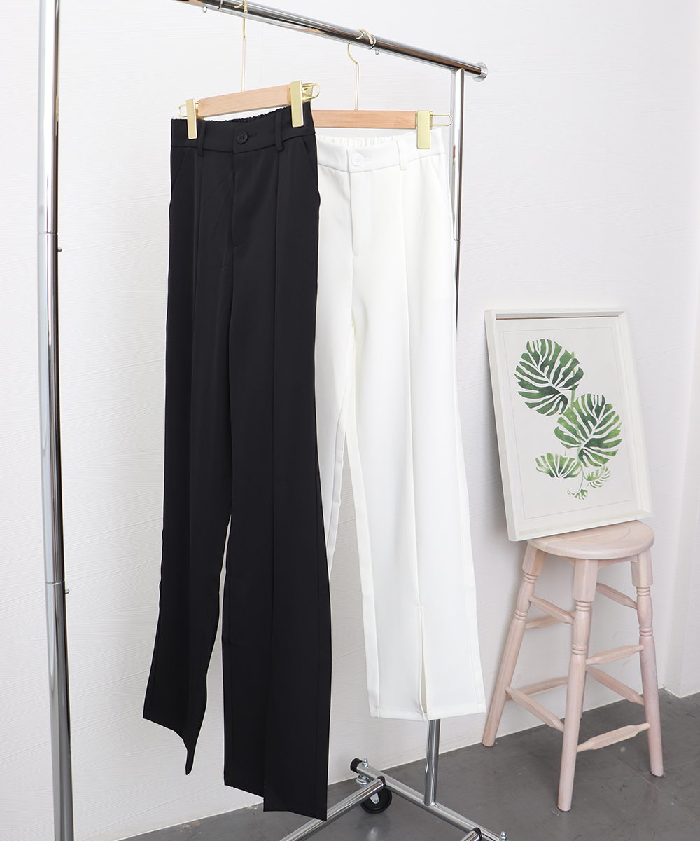 新品タグ付き　パンツ 後ろスリット＆パール センタープレス セール】センタープレスパンツ スリットパンツ(504161362