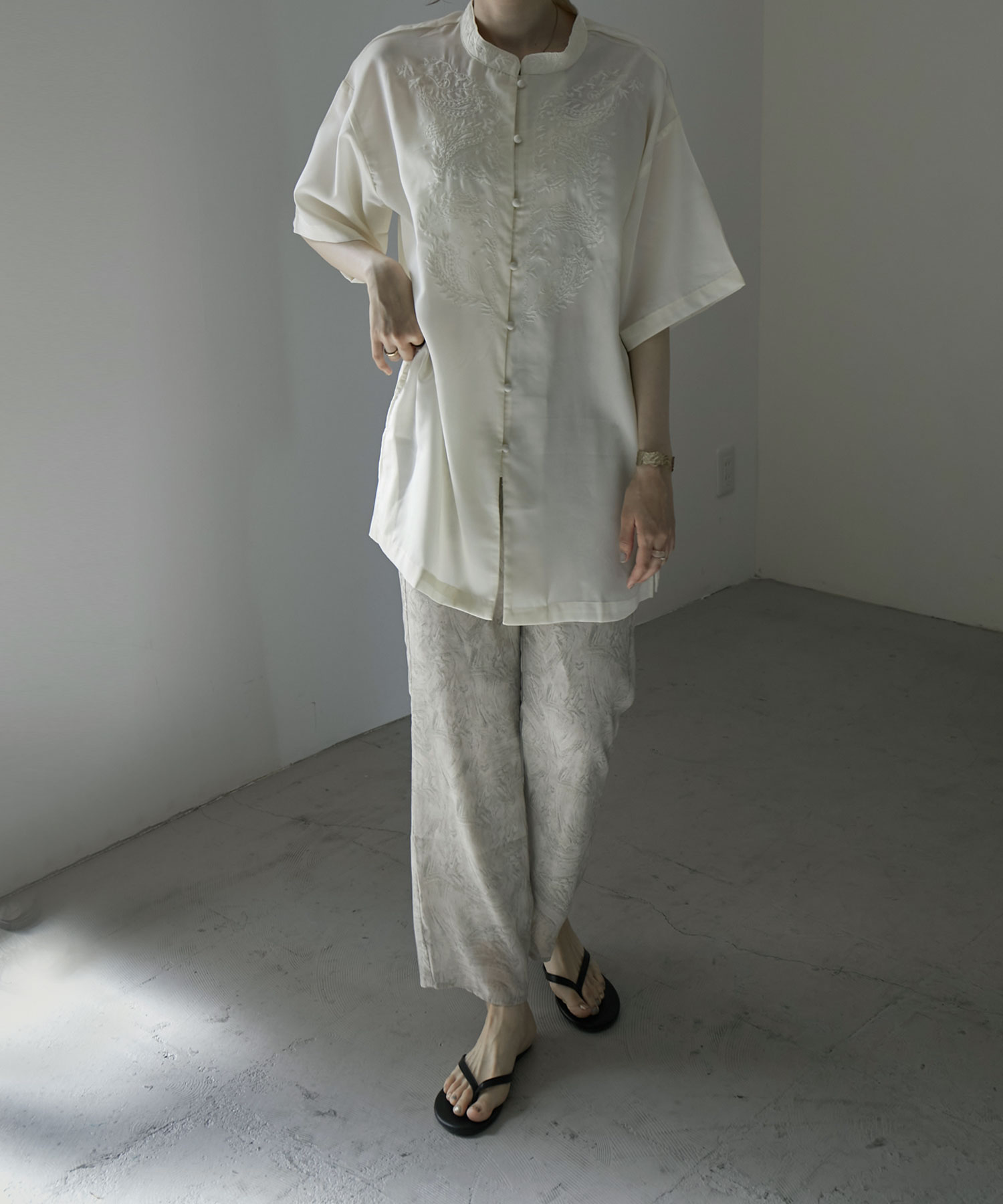 エトロ/入手困難 18SS 定価10万 スタンドカラーシャツ ビーズ刺繍 XL 小さいサイズ スタンドカラーシャツワンピース 低身長さん・小柄