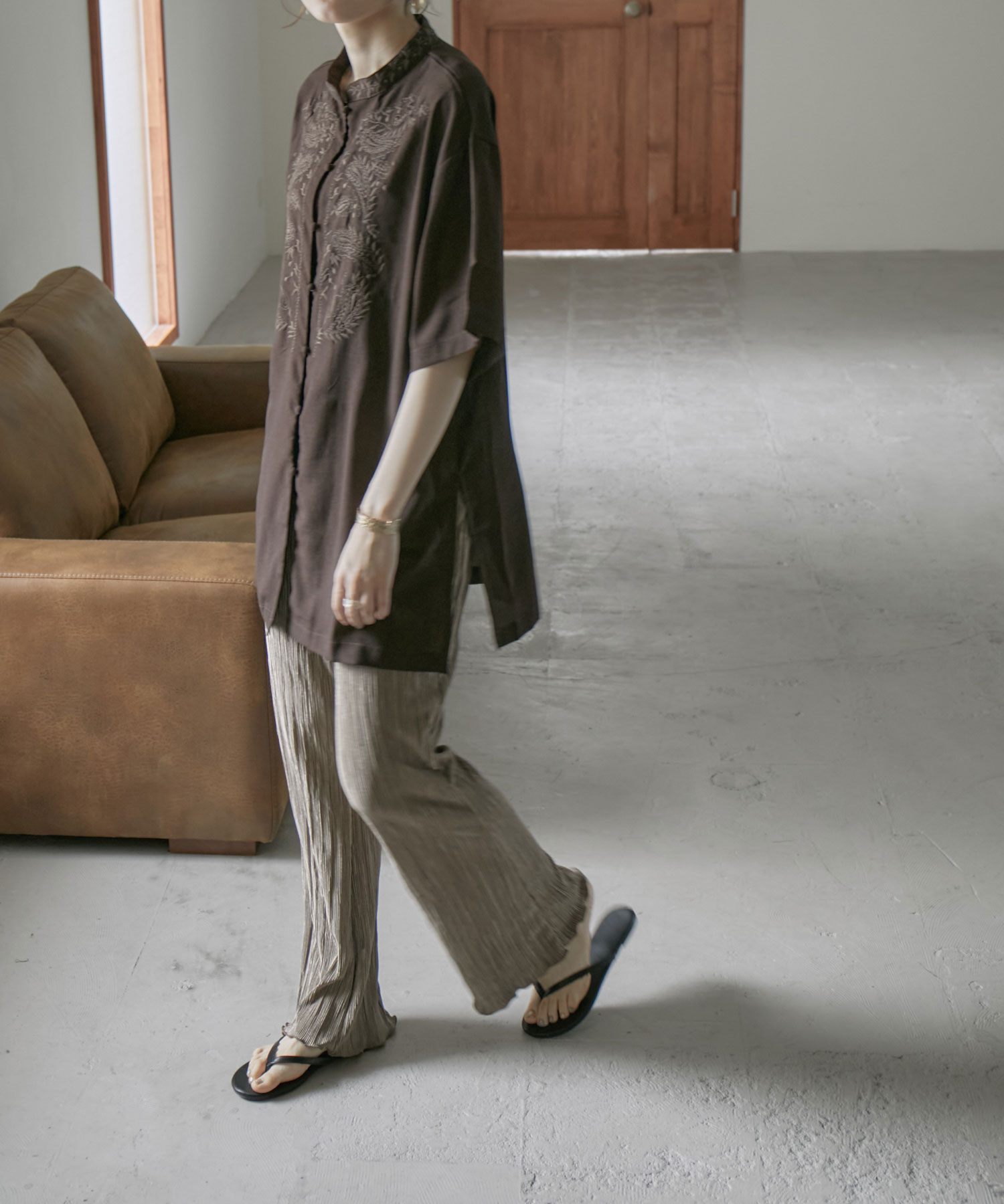 エトル etoll. スタンドカラー刺繍チャイナブラウス(504165138