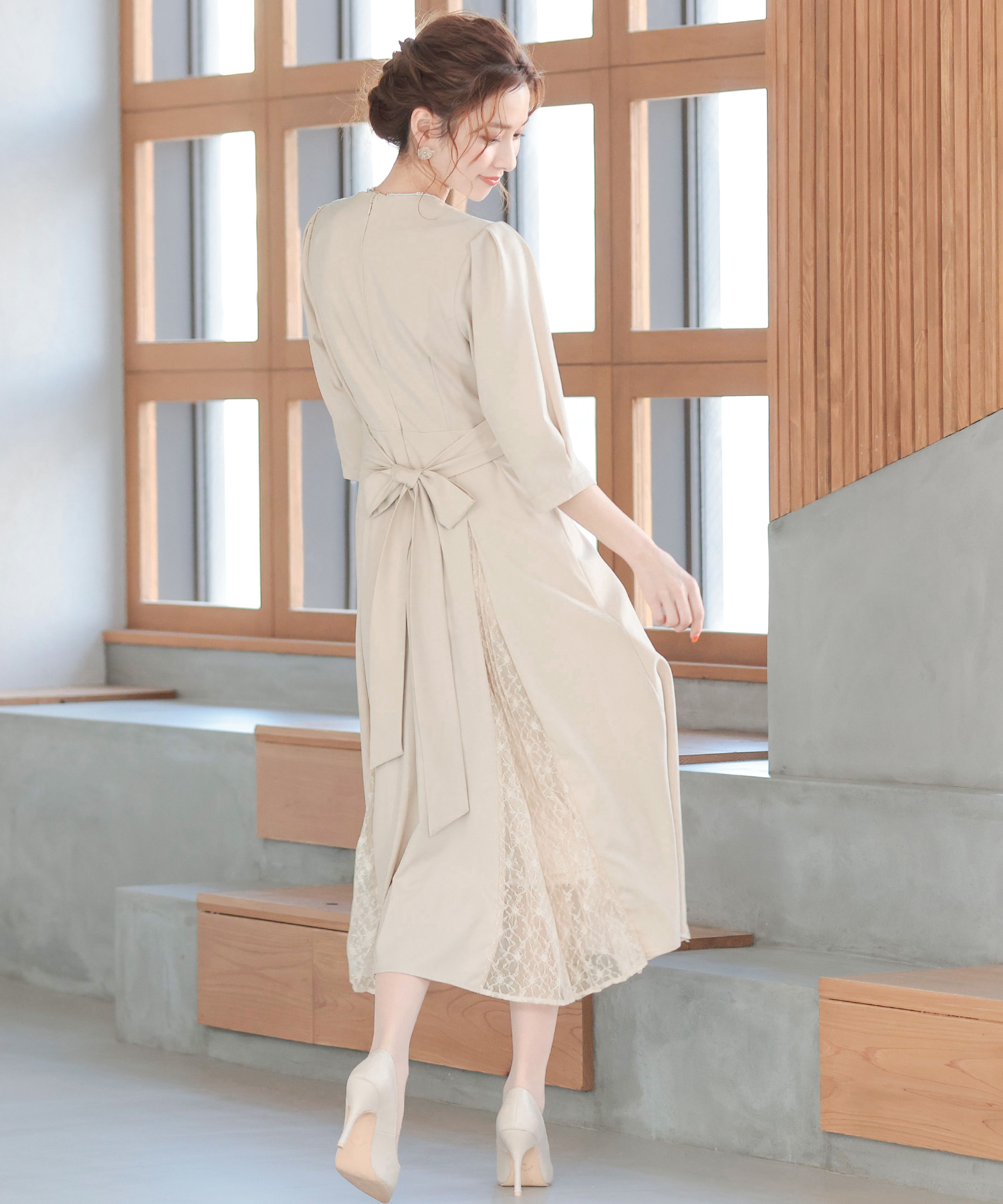 ニアナ niana フロントボタン バックリボン ワンピース 結婚式