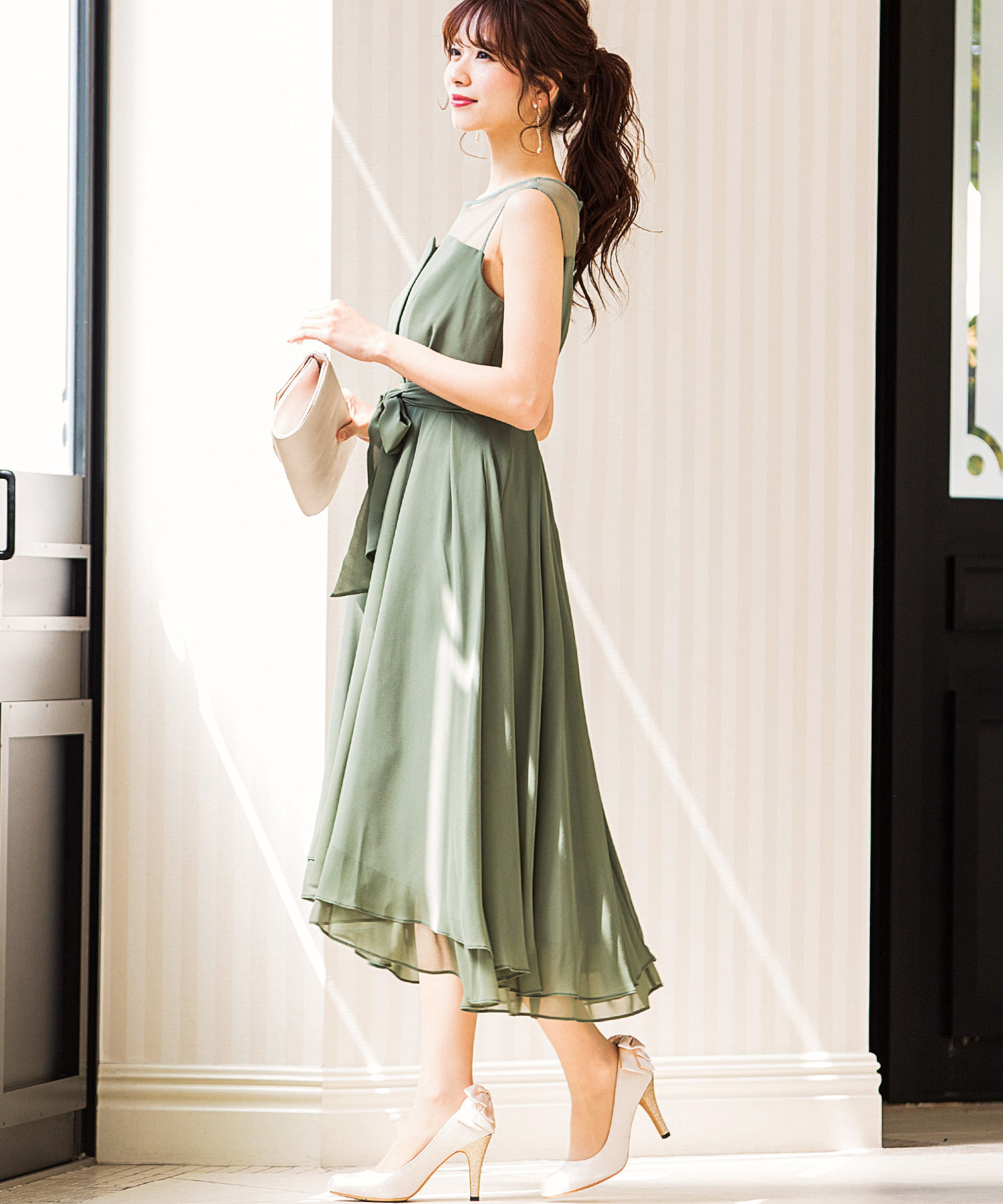 ニアナ　パーティー ドレス ニアナ niana レーススリーブXライン 結婚式ワンピース